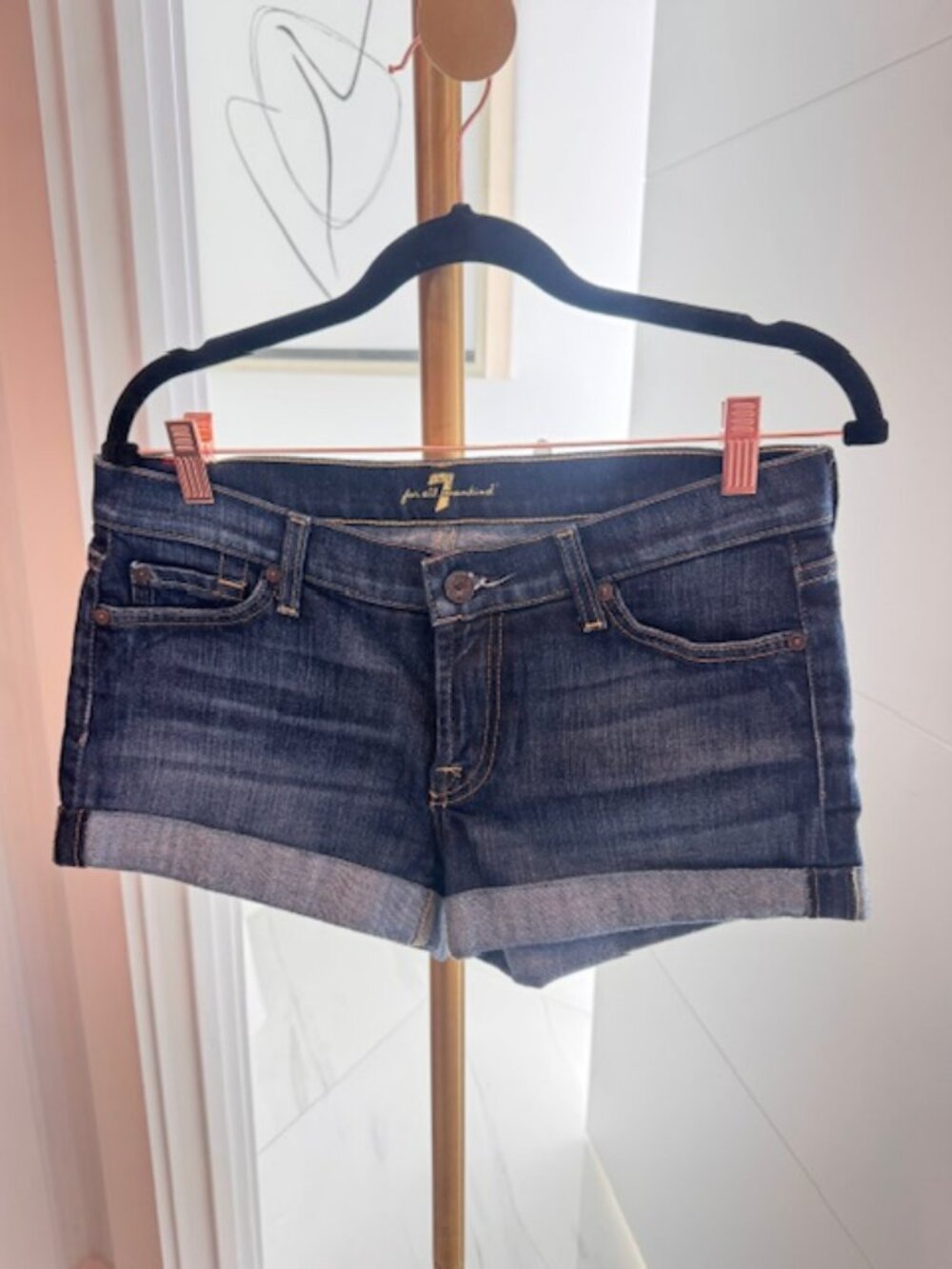 7 for all Mankind Blue Jean Mid-Rise Denim Shorts, size 28